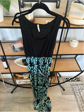 Women's Cezanne Black & Teal Patterned Maxi Dress Size L